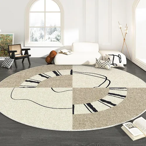 Vista 13 de Modernas alfombras redondas de color marfil a rayas negras para dormitorio, sala de estudio, simple moda abstracta, alfombra de área circular de 2