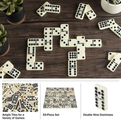 Vista 6 de Trademark Games - Juego de dominó con estuche de madera, 55 dominó dobles de nueve y práctica caja de almacenamiento, juegos familiares