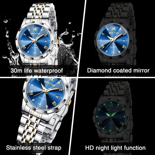 Vista 3 de Men's Watches, Stainless Steel Designer Diamonds Dress Men's Wrist Watch, Fashion Waterproof with Date and Day Analog Quartz Watches, Holiday