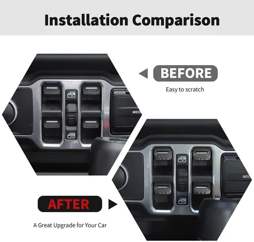Vista 2 de RT-TCZ Cubierta de interruptor de ventana de consola central, accesorios interiores compatibles con Jeep Wrangler JL JLU y Gladiator JT 2018-2024