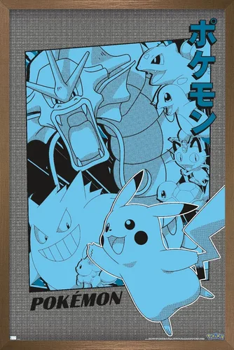 Vista 15 de Trends International Pokémon - Póster de pared de anime grupal, 14.72 x 22.37 pulgadas, versión enmarcada de madera de granero