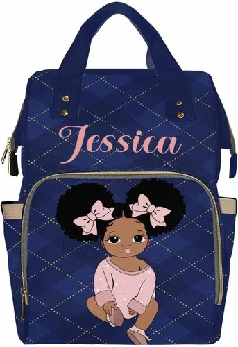Vista 9 de Newcos Bolsa de pañales personalizada con estampado de corona con nombre personalizado de África negra para mujer, bolsa de pañales de viaje casual