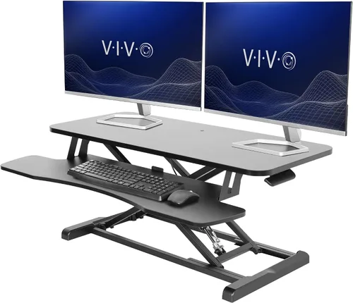 Vista 36 de VIVO Convertidor de escritorio de 26 pulgadas, Serie K, elevador ajustable de sentado a parado, estación de trabajo para dos monitores y laptop