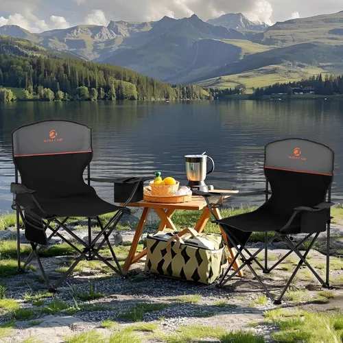 Vista 2 de ALPHA CAMP Sillas de camping plegables para adultos, sillas de césped para exteriores, sillas de campamento portátiles de 225 libras, con portavasos