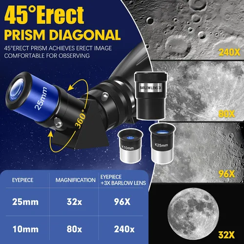 Vista 3 de Telescopio, apertura de 90 mm 800 mm - Telescopio para adultos y niños, telescopios refractores profesionales para adultos de alta potencia