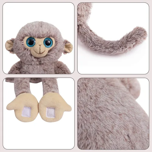 Vista 4 de Animal de Mono Colgante de Peluche Animal de Mono de Brazo Largo de Peluche Suave para Niños Nietos Amigos Familia Gris 43 cm
