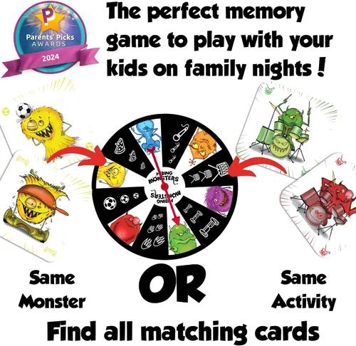 Vista 2 de Juegos de memoria ganadores del premio Hiding Monsters para niños de 4 a 8 años con una rueda giratoria. Divertido y fácil de jugar. Juegos a juego