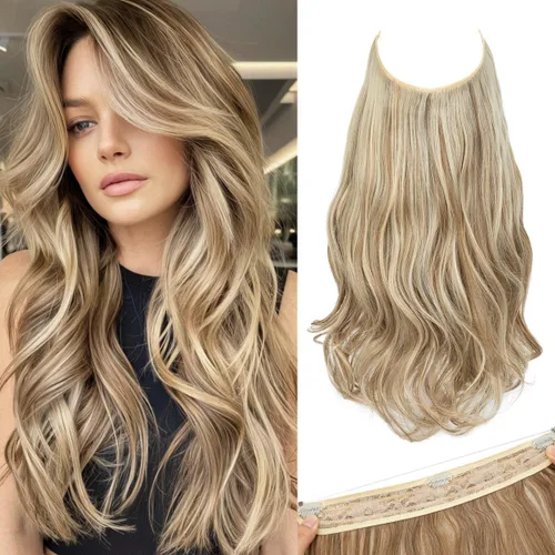 Vista 32 de SARLA Extensiones de cabello con alambre invisible con 3 clips, postizo sintético corto, ondulado, rizado, diadema ajustable transparente