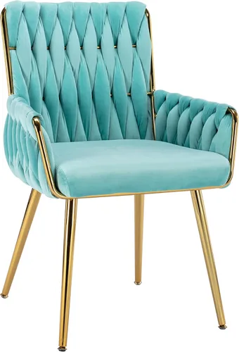 Vista 16 de Silla de escritorio de terciopelo, taburete de tocador, sin ruedas, moderno sillón dorado con patas de acento