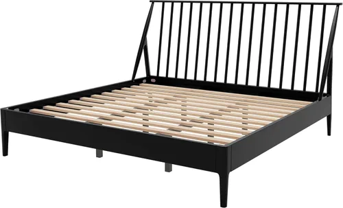 Vista 7 de JIVOIT Cama de plataforma de tamaño King con cabecera de 46.5 pulgadas de alto, marco de plataforma de madera de bambú maciza con listones de madera