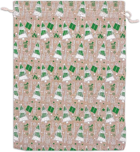 Vista 28 de 48 paquetes de 3x4 bolsas de regalo reutilizables de yute y arpillera con cordones (Feliz Navidad, X-Pequeño) - para regalos, favores de fiesta