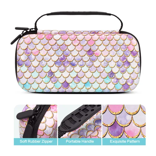 Vista 4 de Lokigo Mermaid Carrying Case for Nintendo Switch Lite, Ultra Slim Protective Portable Hard Shell Pouch Travel Bag for Switch Lite Console &
