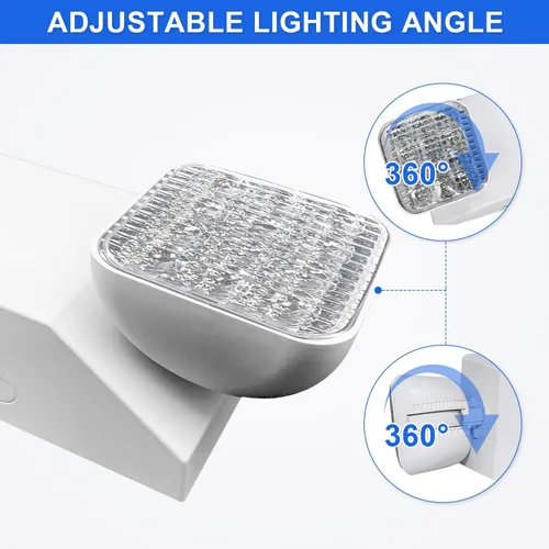 Vista 4 de Luz de emergencia LED con batería de respaldo, dos luces de salida de emergencia ajustables de cabeza cuadrada para fallos de energía del hogar