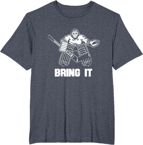 Vista 88 de Divertida camiseta gráfica de ropa de portero de hockey sobre hielo, Negro, S
