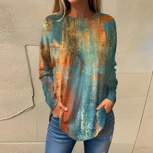 Vista 4 de Shirts for Women Printing Long Sleeve Sweatshirts Round Neck Casual Loose Outfits Lightweight Pullover Tops