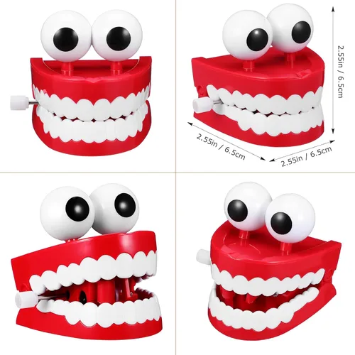 Vista 6 de Dientes parloteadores cuerda juguete: juguete de dientes que caminan con ojos LED divertidos dientes falsos de juguete de relojería dentaduras