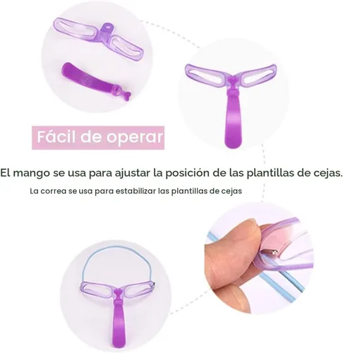 Vista 5 de Plantillas para cejas, plantilla de cejas, kit de modelado de cejas, 8 estilos de plantilla reutilizable para cejas con mango y correa, lavable