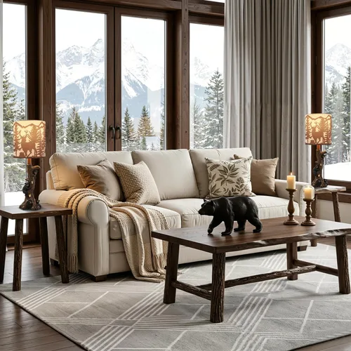 Vista 5 de LOKHOM Lámpara de mesa rústica con oso de escalada para dormitorio, lámpara de mesa de noche pequeña de 19 pulgadas con pantalla de bosque de osos