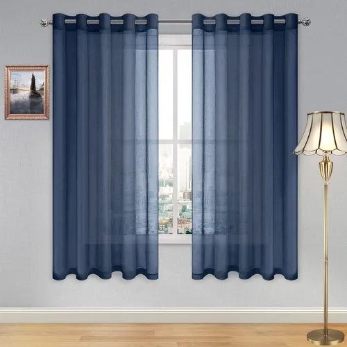Vista 180 de DWCN Cortinas traslúcidas color verde frijol para sala de estar y dormitorio - Cortinas voile con aspecto de lino sintético con ojales en la parte