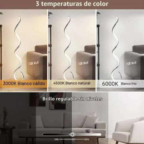 Vista 2 de EIDISUNY Lámpara de pie moderna para sala de estar, lámparas de pie LED en espiral de 3 colores con control remoto e interruptor de pie, lámpara