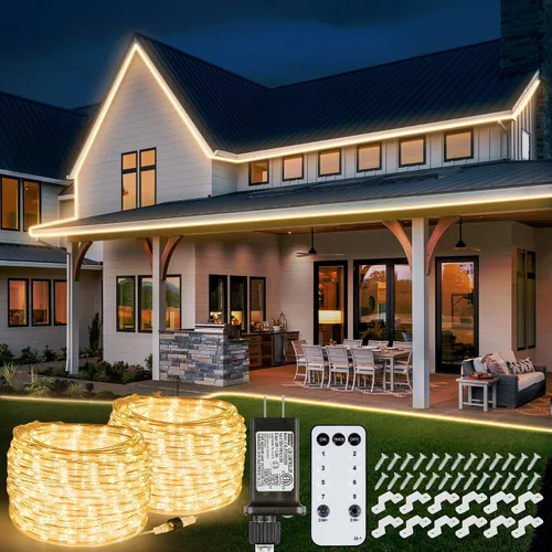 Vista 9 de OMIKA Luces de cuerda conectables de 66 pies con 800 LED para exteriores, luces de cuerda LED multicolor con enchufe y control remoto con Varios