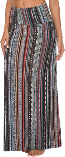 Vista 4 de EXCHIC - Falda larga con estampadosólida de estilo bohemio y cintura elástica