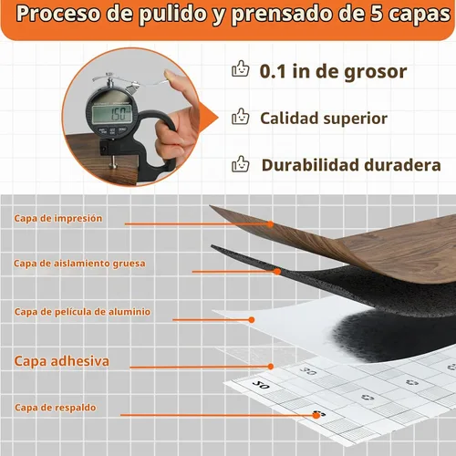 Vista 5 de Homease Piso de Vinilo con Grano de Madera 15.7" x 118" Rollo Marrón, Azulejos de Piso Autoadhesivos Impermeables, Superficie Extra Resistente al