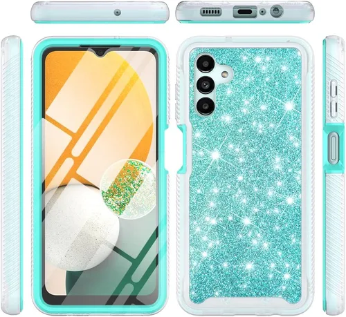 Vista 7 de TJS Funda compatible con Samsung Galaxy A13 5G, con [protector de pantalla integrado], cubierta protectora de cuerpo completo con purpurina y bonito