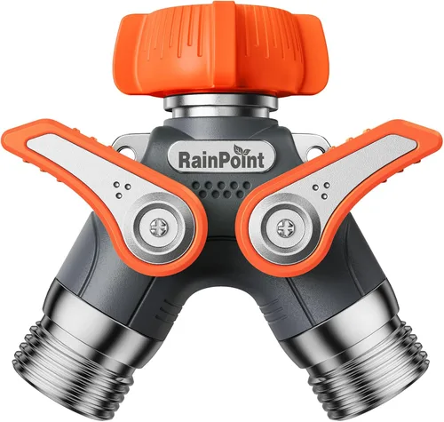Vista 9 de RAINPOINT Divisor de manguera de jardín, divisor de espiga en Y de manguera de agua resistente de 2 vías con válvulas de cierre, divisor de grifo