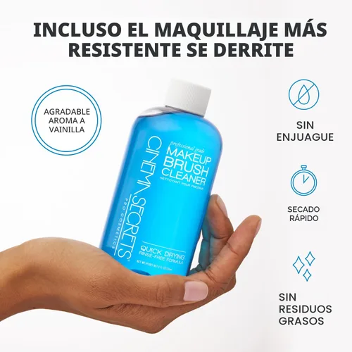 Vista 3 de Cinema Secrets Solución limpiadora de brochas de maquillaje de vainilla azul original, limpiador profesional para brochas de maquillaje, fórmula