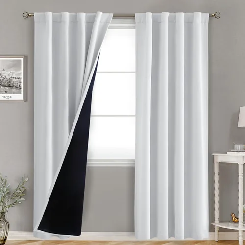Vista 137 de BGment Cortinas 100% opacas beige de 63 pulgadas de largo con forro aislante térmico, bolsillo para varilla y lengüeta trasera de doble capa