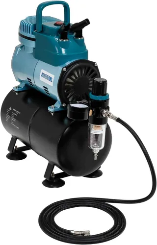 Vista 6 de Master Airbrush Kit de compresor de cepillo de aire modelo TC-96T - Compresor de aerógrafo profesional de doble pistón Cool Runner con tanque