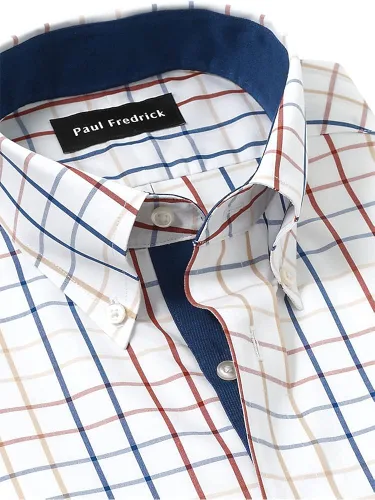 Vista 3 de Paul Fredrick Camisa de vestir Tattersall de algodón sin hierro para hombre