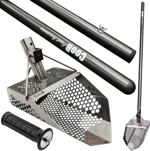 Vista 13 de CooB Set Beach Sand Scoop Herramienta detector de metales, pala de acero inoxidable para detección de metales, caza del tesoro, poste de mango