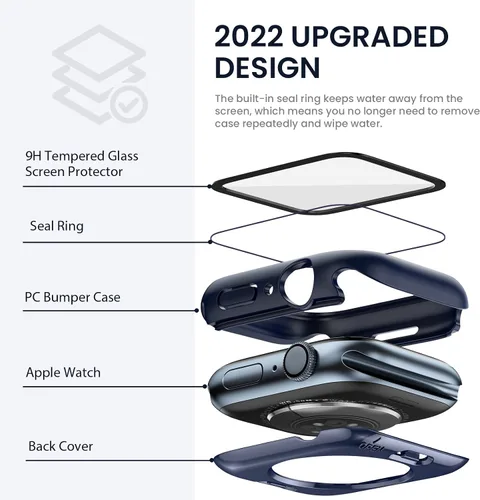 Vista 3 de Tensea - Funda protectora de pantalla impermeable para Apple Watch (2 en 1) para Apple Watch Serie SE 6, 5, 4, accesorios de 40 mm, iWatch protector