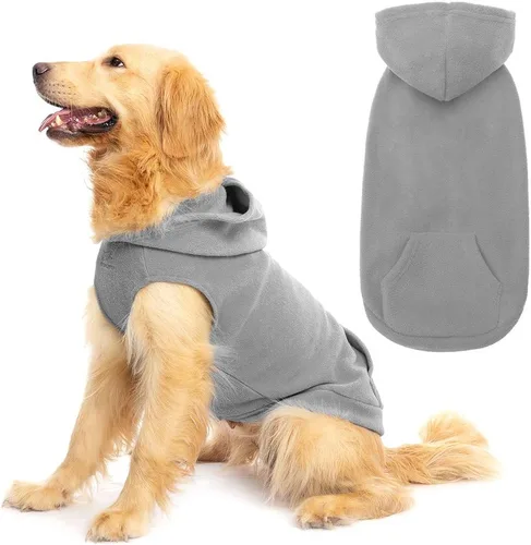 Vista 16 de EXPAWLORER - Sudadera de forro polar con capucha para perros, chaleco de suéter a cuadros para mascotas, ropa de otoño e invierno con anillo