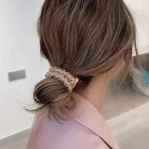 Vista 6 de Brinie Bandas elásticas para el cabello, bandas elásticas blancas para el cabello, bandas para el cabello con cuentas para coleta, accesorios