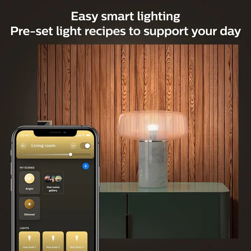 Vista 9 de Kit básico de botón inteligente Philips Hue White Base Lumen (60W), funciona con Amazon Alexa, Google Assistant, Apple HomeKit 60 vatios