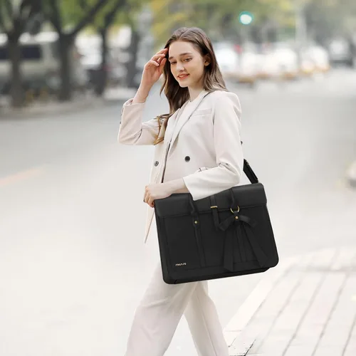 Vista 2 de MOSISO Bolsa para computadora portátil para mujer, de piel sintética, mochila convertible, bolsa de viaje para computadora con lazo