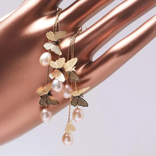 Vista 3 de Sonateomber Aretes de cadena larga de oro para mujer, aretes de hilo colgantes de moda, regalo de joyería