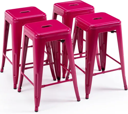 Vista 23 de Vogue Furniture Direct 24" Taburetes de bar de metal sin respaldo negros para interiores/exteriores, altura para encimera con asiento cuadrado