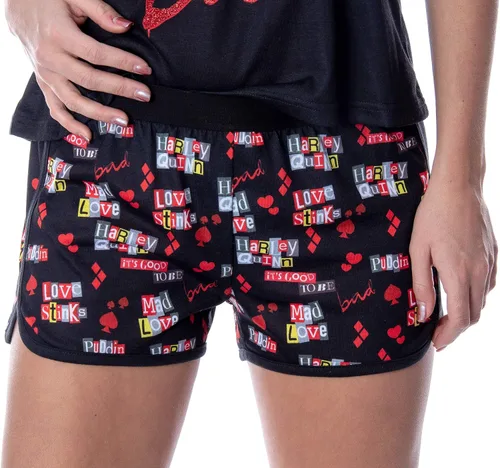 Vista 4 de DC Comics - Conjunto de pijama Harley Quinn para mujer, camiseta sin mangas y pantalones cortos con espalda cruzada, Negro