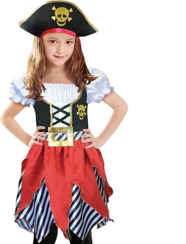 Vista 8 de Lingway Toys Disfraz de lujo de pirata para niñas, vestido de princesa bucanera para niños