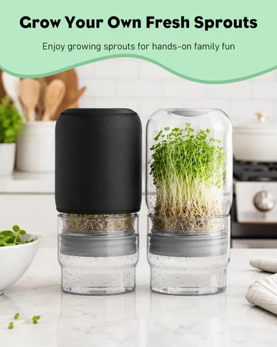 Vista 7 de Pawfly Sprouting Jar Kit with 16.9 Oz (500 mL) Mason Jars， 2 Packs 2 Packs, Curved-shoulder Glass Jars, Stainless Steel Mesh Lids, Home Seed