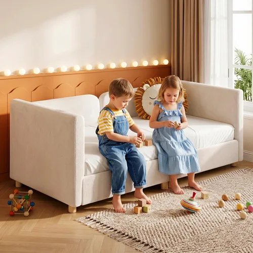 Vista 2 de DoCred Cama infantil, cama tapizada para niños y niñas Camas de suelo para niños pequeños con rieles extraíbles, cama suave de perfil bajo para B