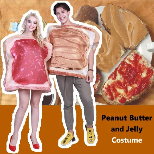 Vista 3 de EraSpooky Disfraces de Halloween para parejas rebanadas de pan para adultos mantequilla de maní y gelatina disfraz de fiesta de cosplay comida
