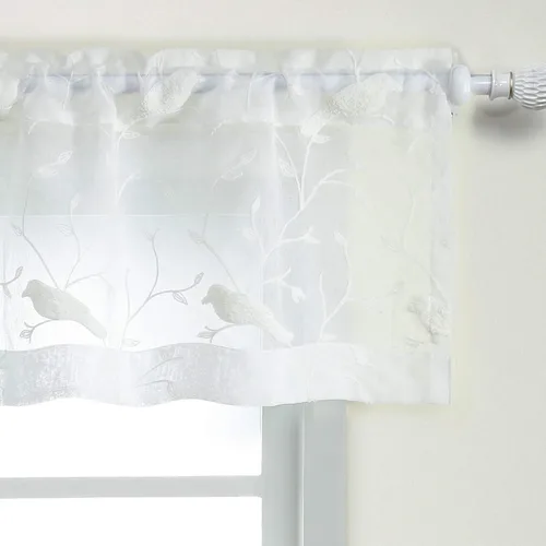 Vista 13 de VOGOL Juego de cortinas transparentes bordadas y cenefas para sala de estar, con bolsillo para barra blanca, par de cortinas traslúcidas