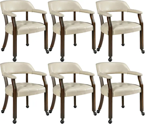 Vista 52 de LEEMTORIG Juego de 2 sillas de comedor con ruedas y brazo, sillas de comedor grandes con ruedas, silla de mesa de póquer de madera maciza, 26