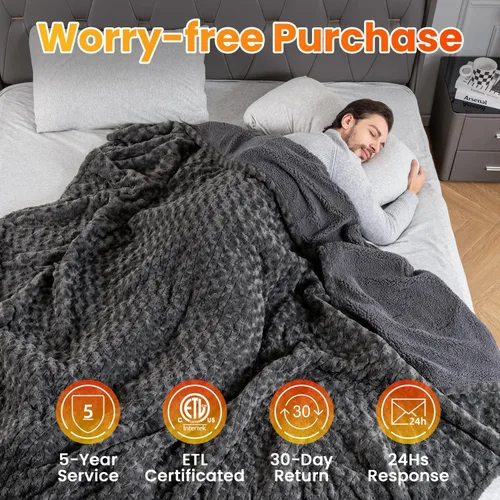 Vista 6 de WOOMER Manta térmica tamaño full de 77" x 84", manta eléctrica con control, temporizador de 0.5 a 12 horas y 10 niveles de calentamiento