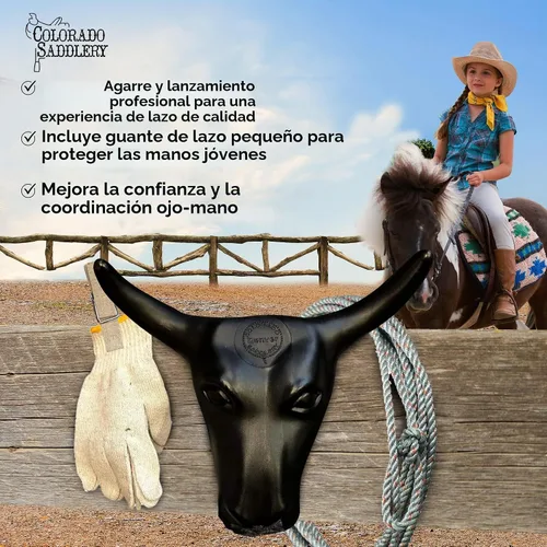 Vista 4 de Colorado Saddlery Junior Roping Kit - Includes Lasso Rope, Roping Dummy Steer Head with Stakes, Kid's Lariat & Small Glove - Rodeo Set for Kids